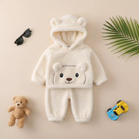 Boys Off White Fleece Bear Themed Hoodie With Jogger Sets Sets Off White 1-2 Y