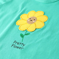 Girls Green Flower Graphic Short Sleeves Top With Printed Shorts Sets Sets