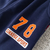 Boys Navy Blue Alphanumeric Printed Regular Sweatshirt With Trouser Sets 3 pc. Sets