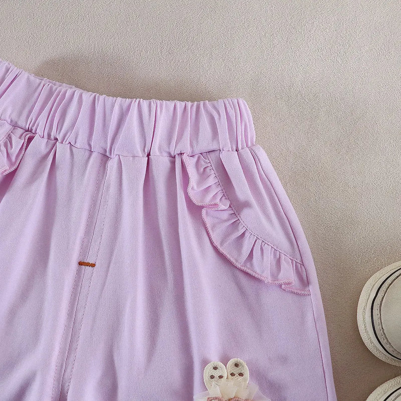Girls Printed Raglan Sleeve Top with Lavender Shorts Sets 2 pc. Sets