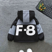Boys Grey Color-blocked Long Sleeves Hooded Fur Lined Jacket Coats & Jackets