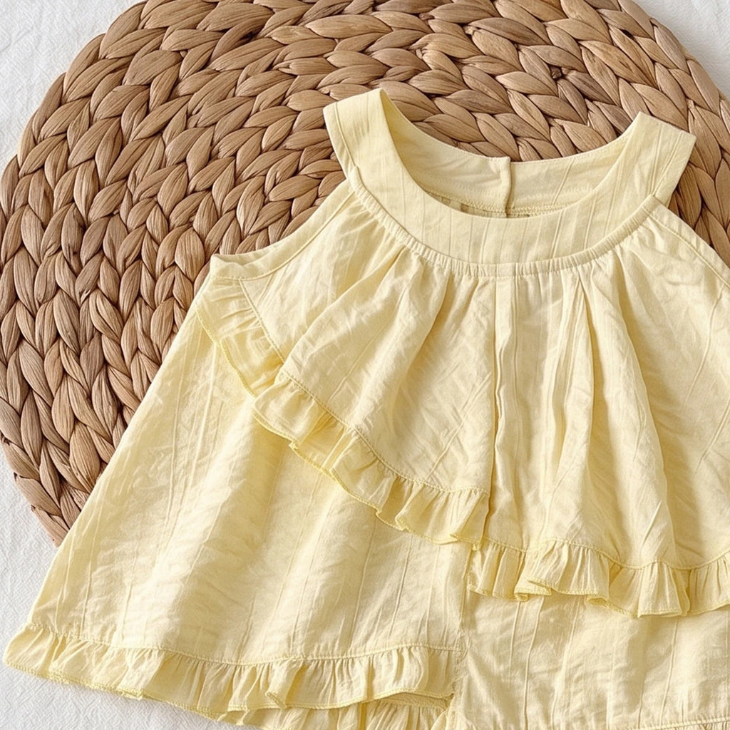 Girls Cream Sleeveless Top With Elasticated Pants Sets 2 pc. Sets