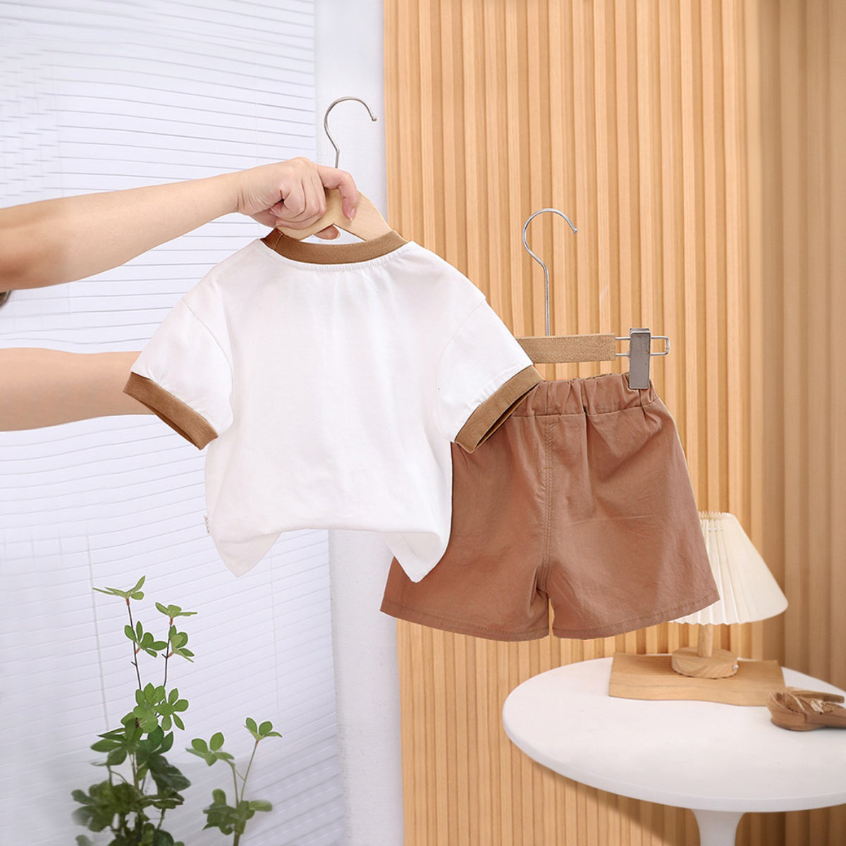 Boys Embroidery Applique Short Sleeves T-Shirt With Brown Shorts Set 2 pc. Sets