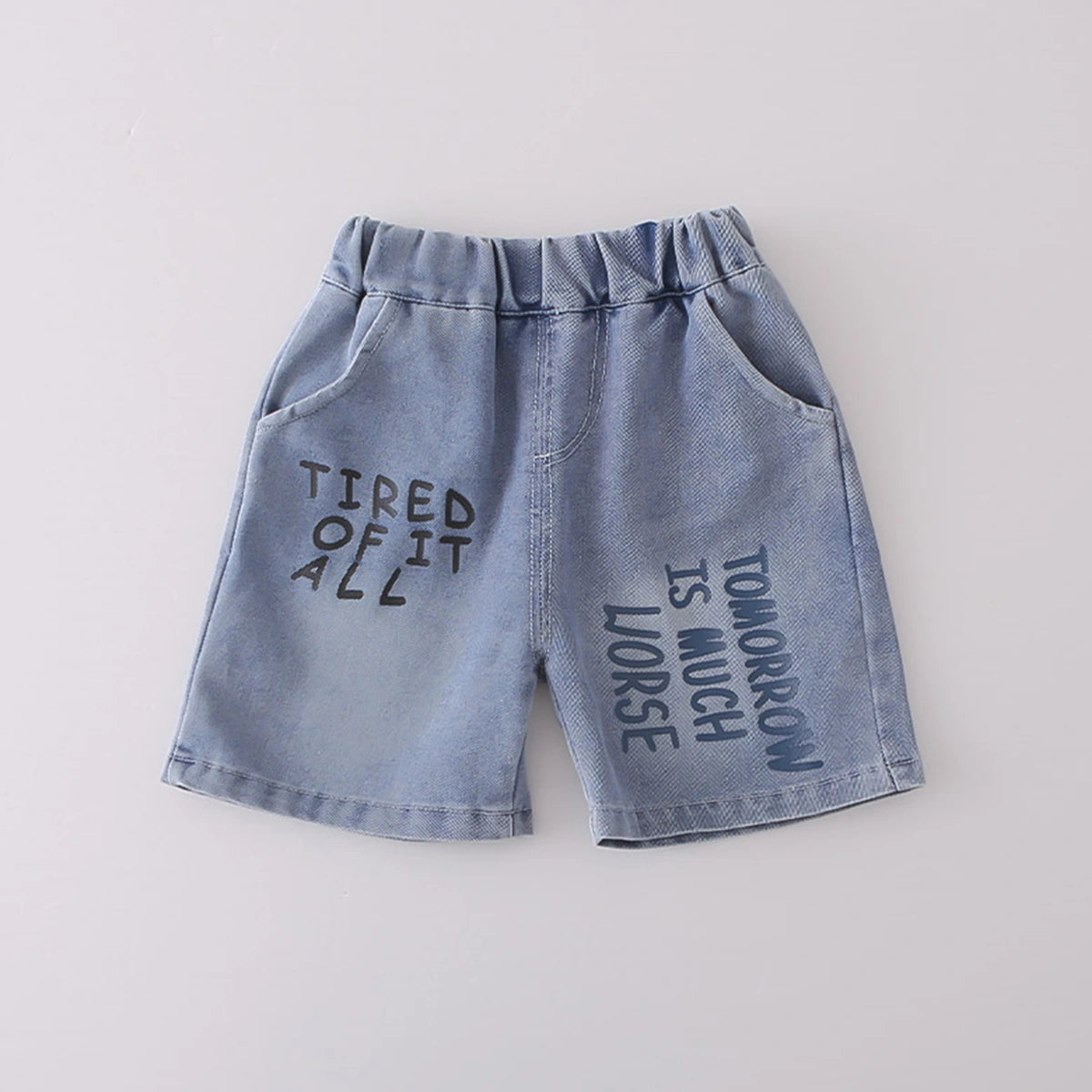 Boys Navy Blue Graphics Polo T-Shirt With Printed Denim Shorts Set Sets
