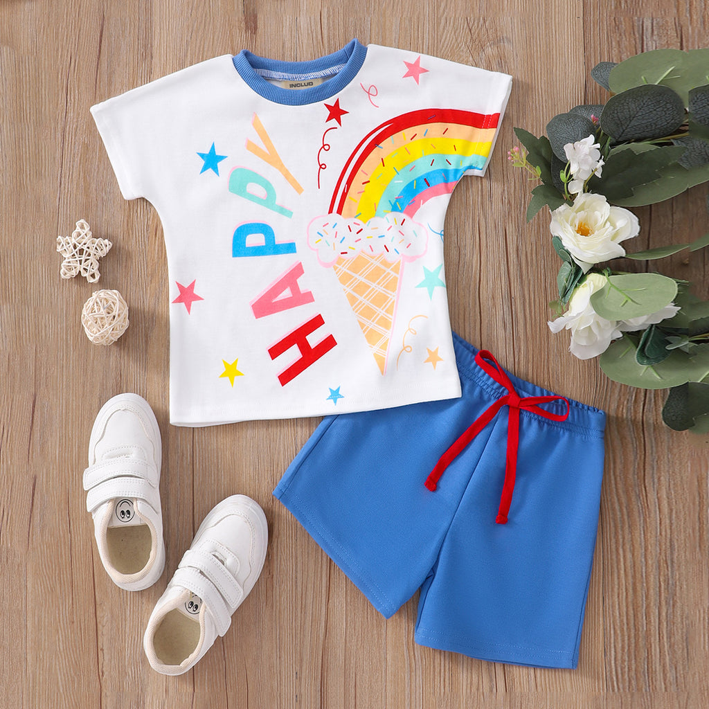 Boys White Graphic T-Shirt With Shorts Set 2 pc. Sets
