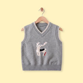 Boys Grey Jacquard V-Neck Sweater Vest Sweaters & Cardigans Grey 1-2 Y