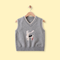 Boys Grey Jacquard V-Neck Sweater Vest Sweaters & Cardigans Grey 1-2 Y