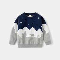 Boys Navy Blue Self-Design Jacquard Regular Sweater Sweaters & Cardigans