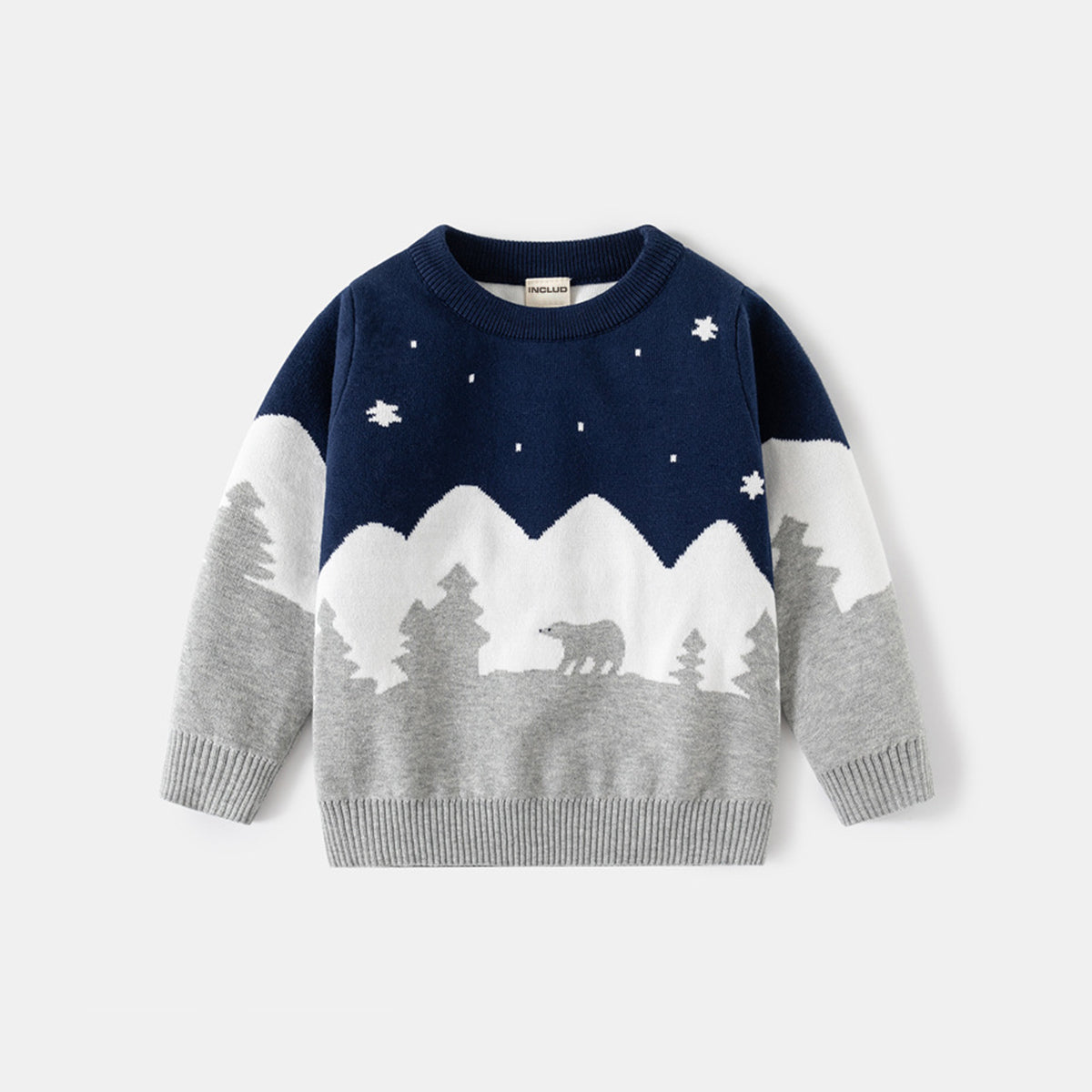 Boys Navy Blue Self-Design Jacquard Regular Sweater Sweaters & Cardigans