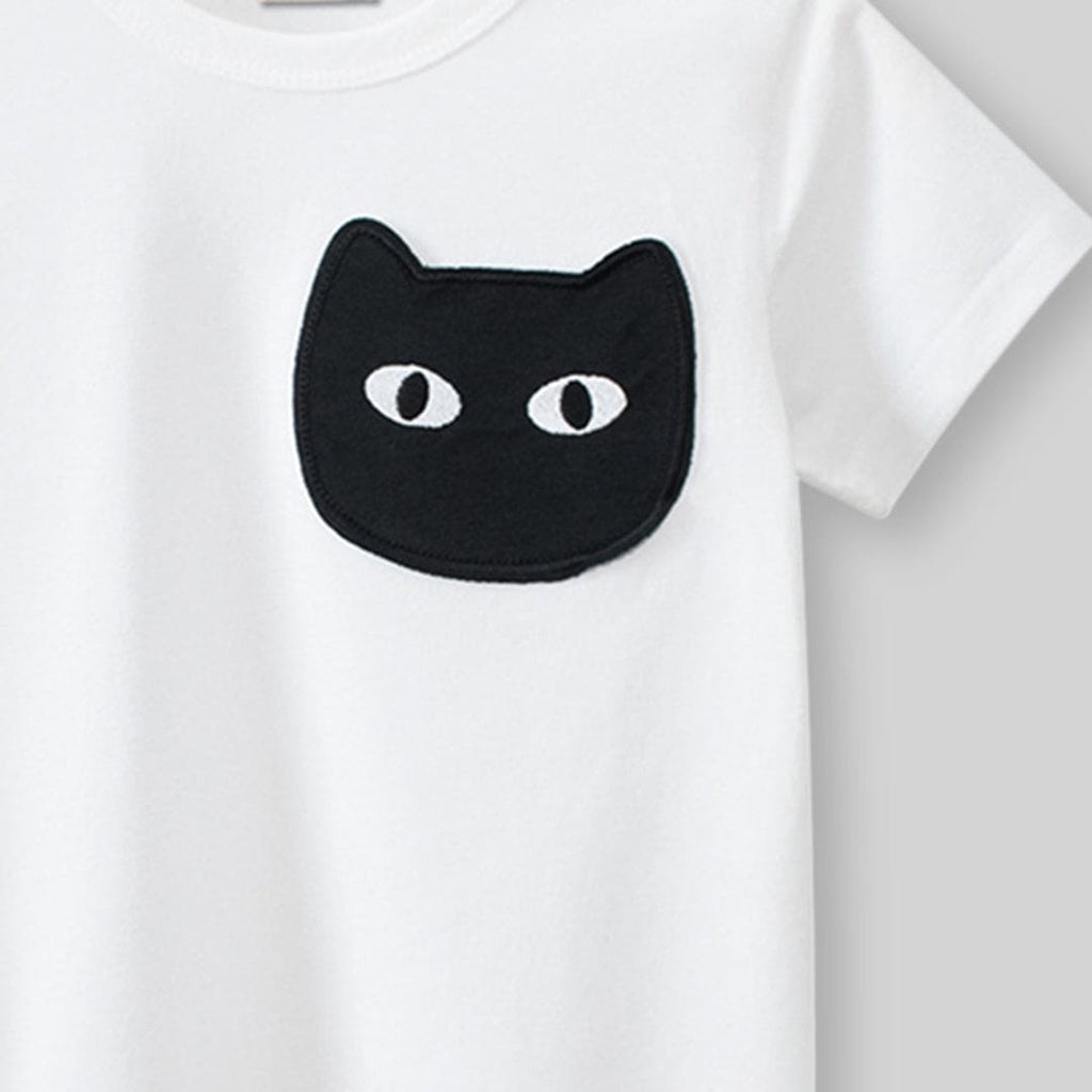 Girls Cat Patch Casual T-Shirt Tshirts   