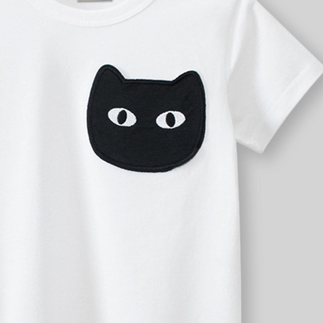 Girls Cat Patch Casual T-Shirt Tshirts   