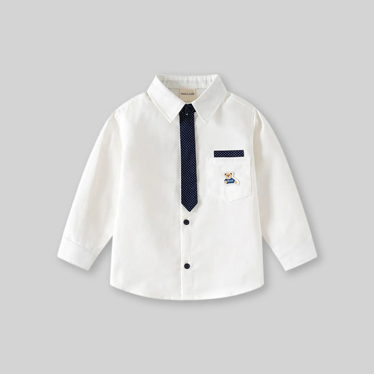 Boys White Long Sleeves Shirt With Attached Neck-tie Shirts