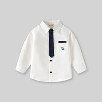 Boys White Long Sleeves Shirt With Attached Neck-tie Shirts