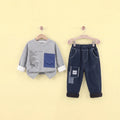 Boys Grey Typographic Printed Sweatshirt With Denim Pants Set Sets Grey 1-2 Y