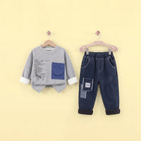 Boys Grey Typographic Printed Sweatshirt With Denim Pants Set Sets Grey 1-2 Y
