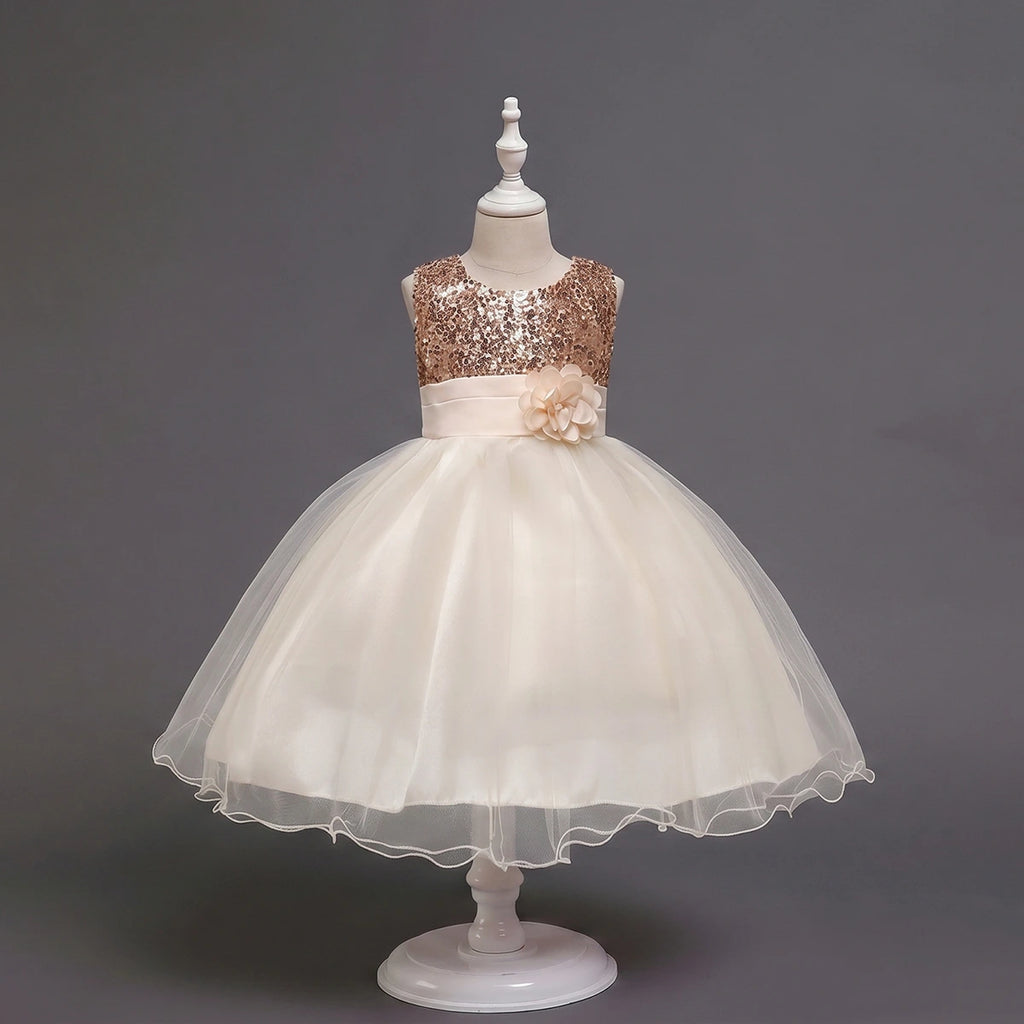 Girls Off White Sequin Embellished Fit & Flare Party Wear Dress Party Dresses Off White 2-3 Y