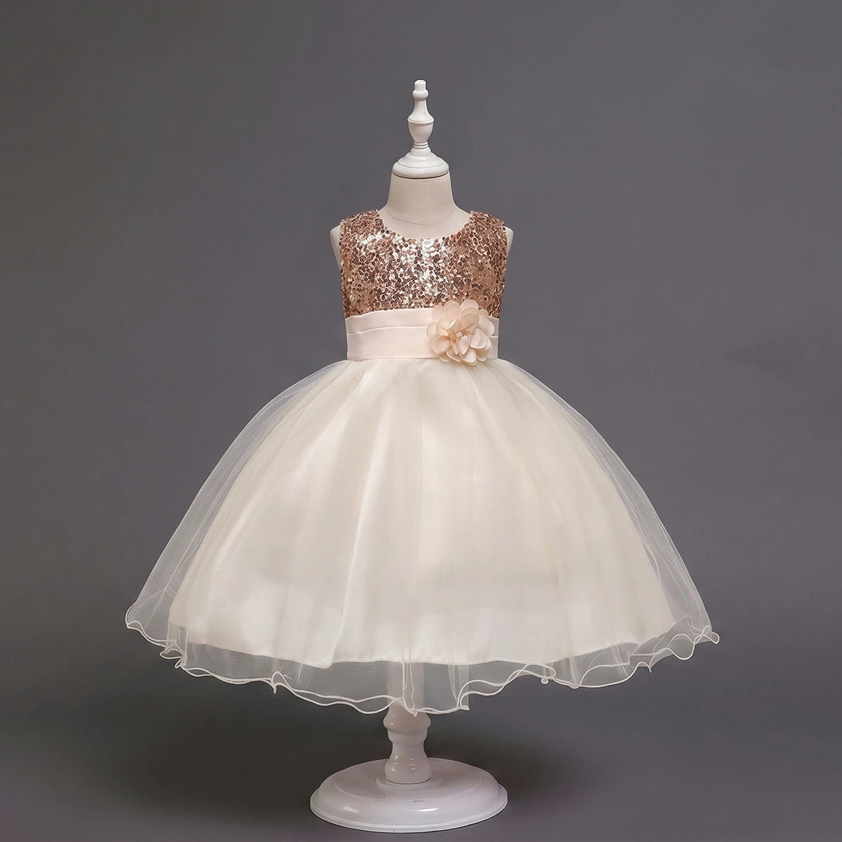 Girls Off White Sequin Embellished Fit & Flare Party Wear Dress Party Dresses Off White 2-3 Y