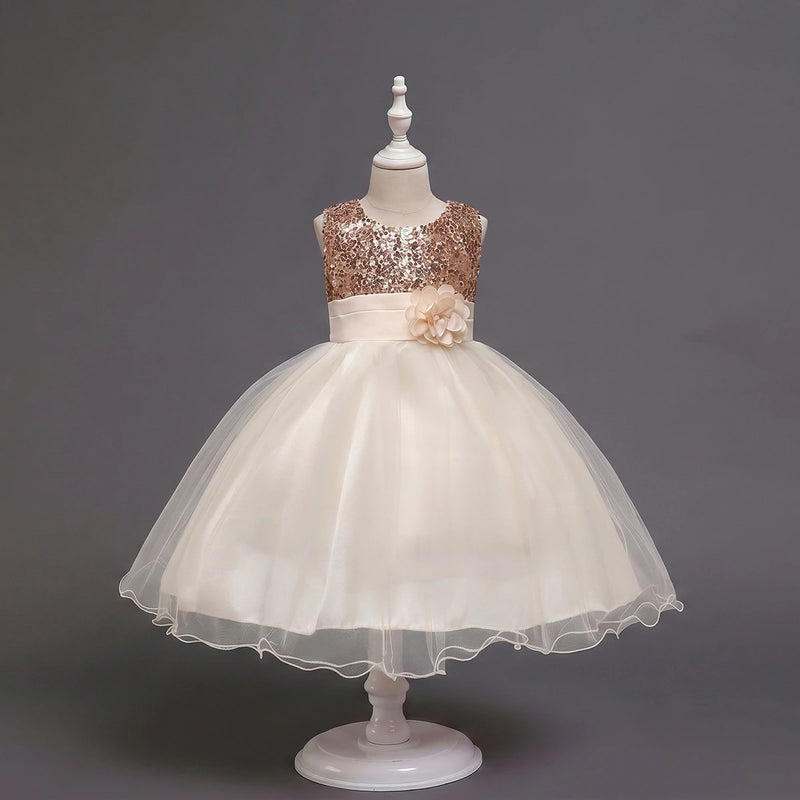 Girls Off White Sequin Embellished Fit & Flare Party Wear Dress Party Dresses Off White 2-3 Y