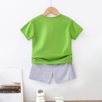 Boys Green Printed T-shirt with Grey Melange Shorts Set Sets