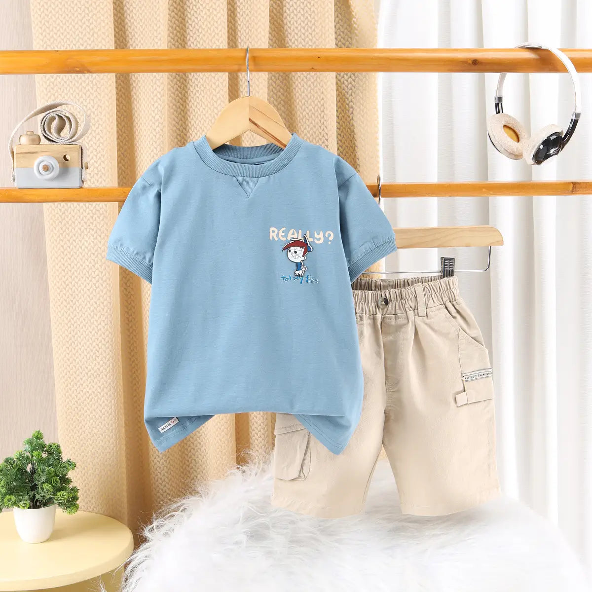 Boys Blue Graphics Short Sleeve T-Shirt With Elasticated Shorts Sets 2 pc. Sets Blue 2-3 Y