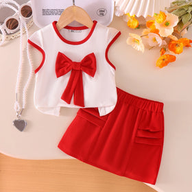 Girls White Ribbed Sleeveless Top With Skirt Sets 2 pc. Sets White 2-3 Y