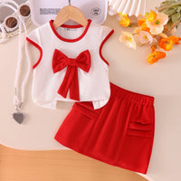Girls White Ribbed Sleeveless Top With Skirt Sets 2 pc. Sets White 2-3 Y