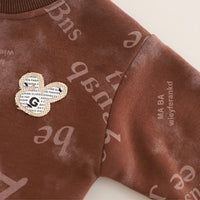 Boys Brown Typographic Regular Sweatshirt With Denim Trousers Sets 2 pc. Sets