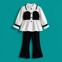 Girls Black Puff Sleeve Top With Pants Sets 2 pc. Sets Black 1-2 Y