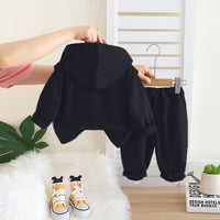 Boys Black Typographic Printed Hooded Sweatshirt With Sleeveless Jacket & Joggers Set Sets