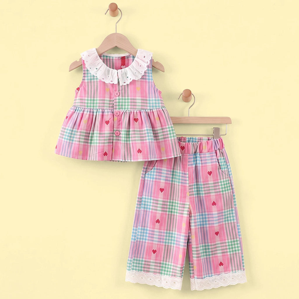 Girls Multicolour Checked Sleeveless Top With Pants Sets 2 pc. Sets Multicolor 1-2 Y