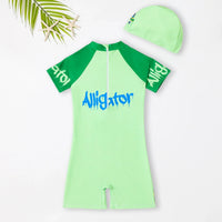 Boys Light Green Graphics Short Sleeves Swimwear Romper Jumpsuits