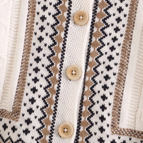 Girls Off White Geometric Knitted Cardigan & Pants Co-ord Sets Sets