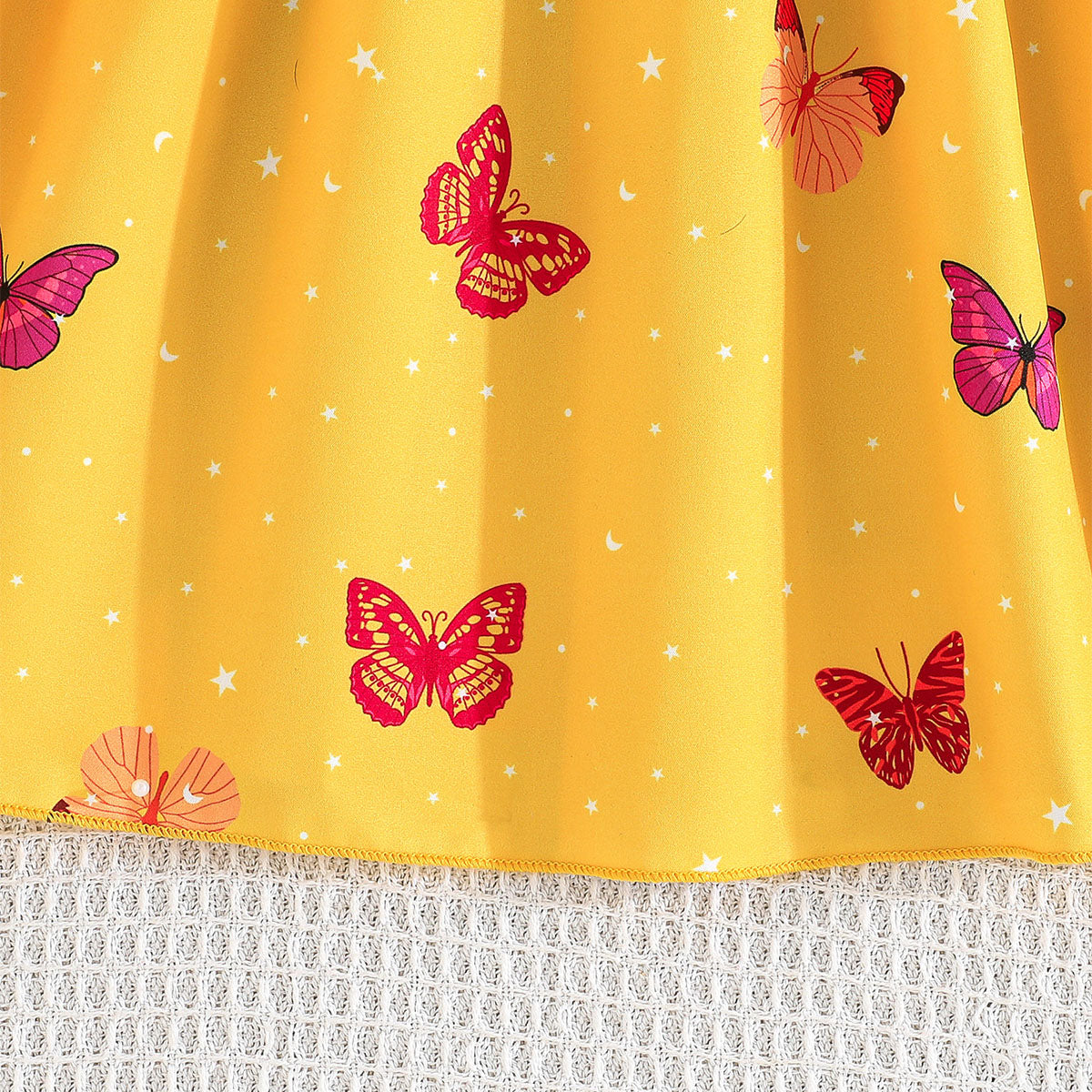 Girls Yellow Butterfly Printed Fit And Flared Casual Dress Casual Dresses