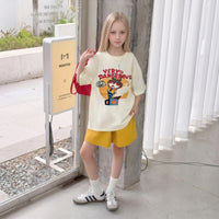 Girls Beige Graphic Jack-In-The-Box Oversized T-Shirt With Shorts Sets Sets Beige 5-6 Y