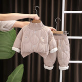 Girls Khaki Embroidered High Neck Sweatshirt With Jogger Co-ord Sets