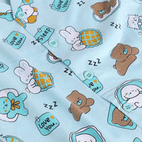 Girls Sea Green Bear Print Short Sleeve Shirt With Elasticated Pants Sets Sets