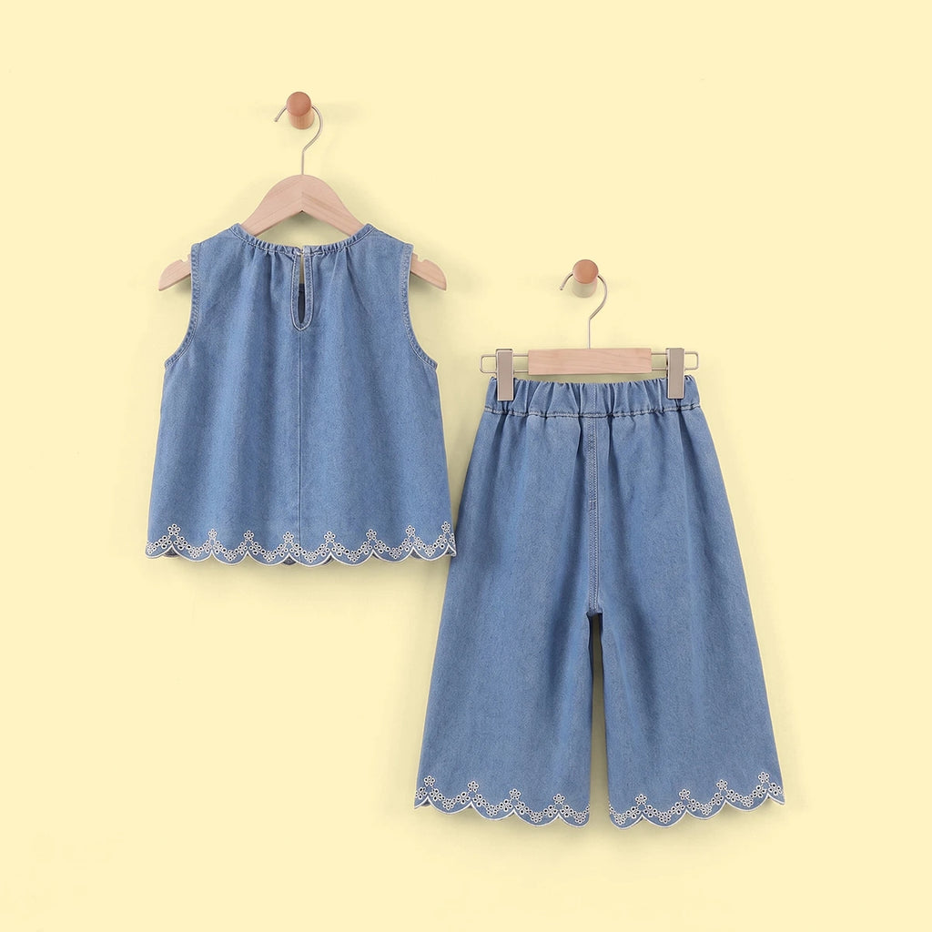 Girls Blue Denim Sleeveless Top with Pants Sets 2 pc. Sets