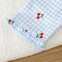 Girls White Cherry Embroidered Top with Checkered Pajama Set Sets