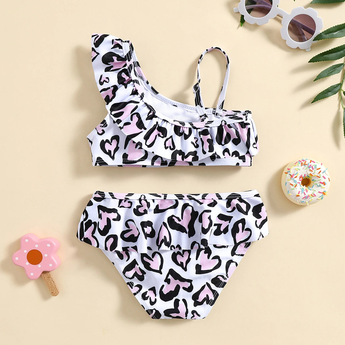 Girls White Abstract Printed Top With Briefs Swimwear Sets Sets