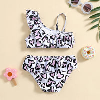 Girls White Abstract Printed Top With Briefs Swimwear Sets Sets