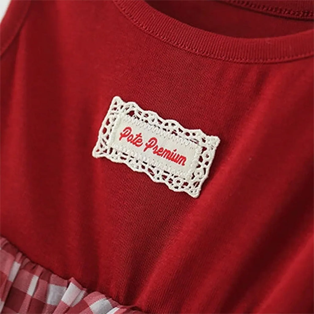 Girls Red Checked Sleeveless Tiered Fit & Flare Dress Casual Dresses