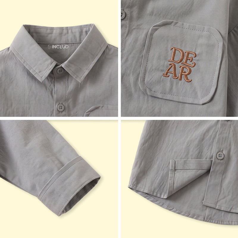 Boys Grey Embroidered Long Sleeve Shirt Shirts