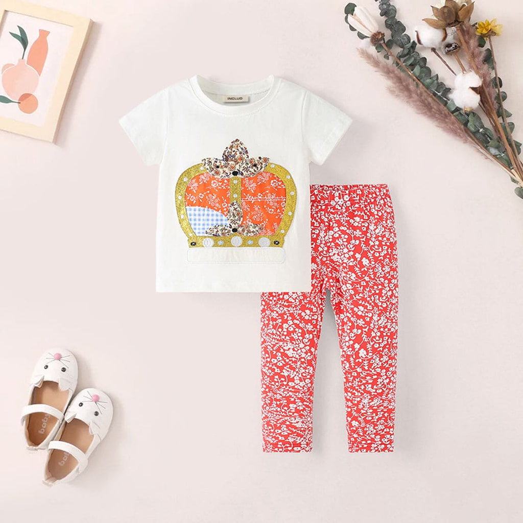 Girls Printed T-shirt & Pyjamas Sleepwear Set
