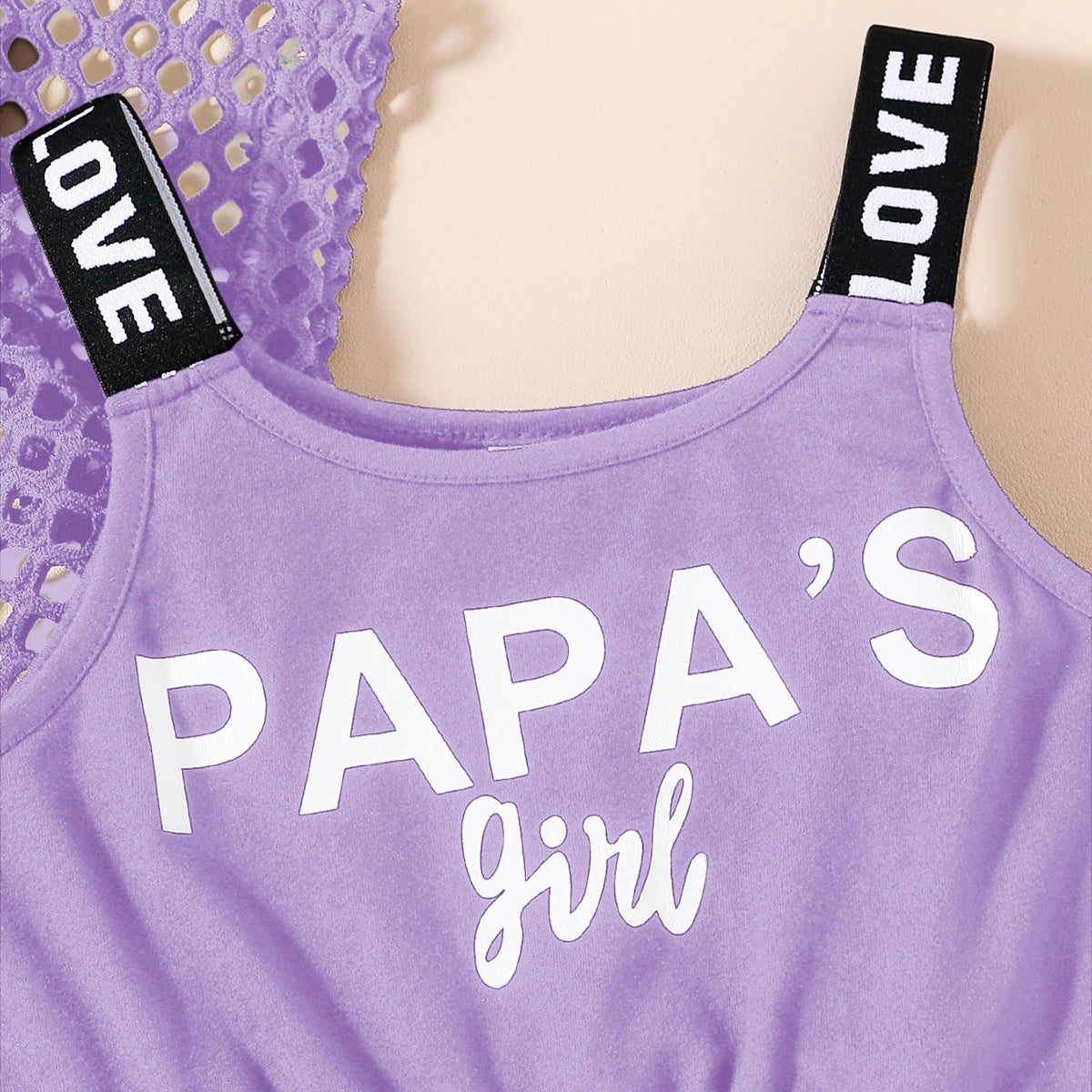 Girls Lavender Typographic Print Playsuit With Crop Top Playsuits