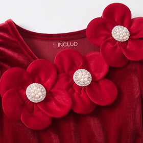 Girls Red Floral Applique Fit & Flare Dress Casual Dresses