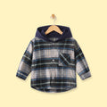 Boys Navy Blue Checked Long Sleeve Hooded Shirt Shirts Navy Blue 1-2 Y