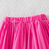 Girls Pink Flower Applique Short Sleeves Top With Pleated Skirts Co-ord Sets Sets