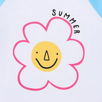 Girls Light Blue Flower Printed T-Shirt With Ruffled Briefs Swimwear Sets Sets