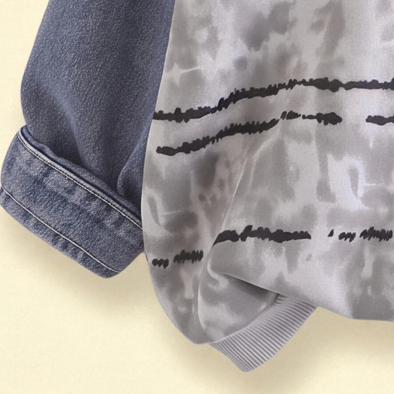 Boys Grey Striped Sweatshirt With Denim Pants Sets 2 pc. Sets