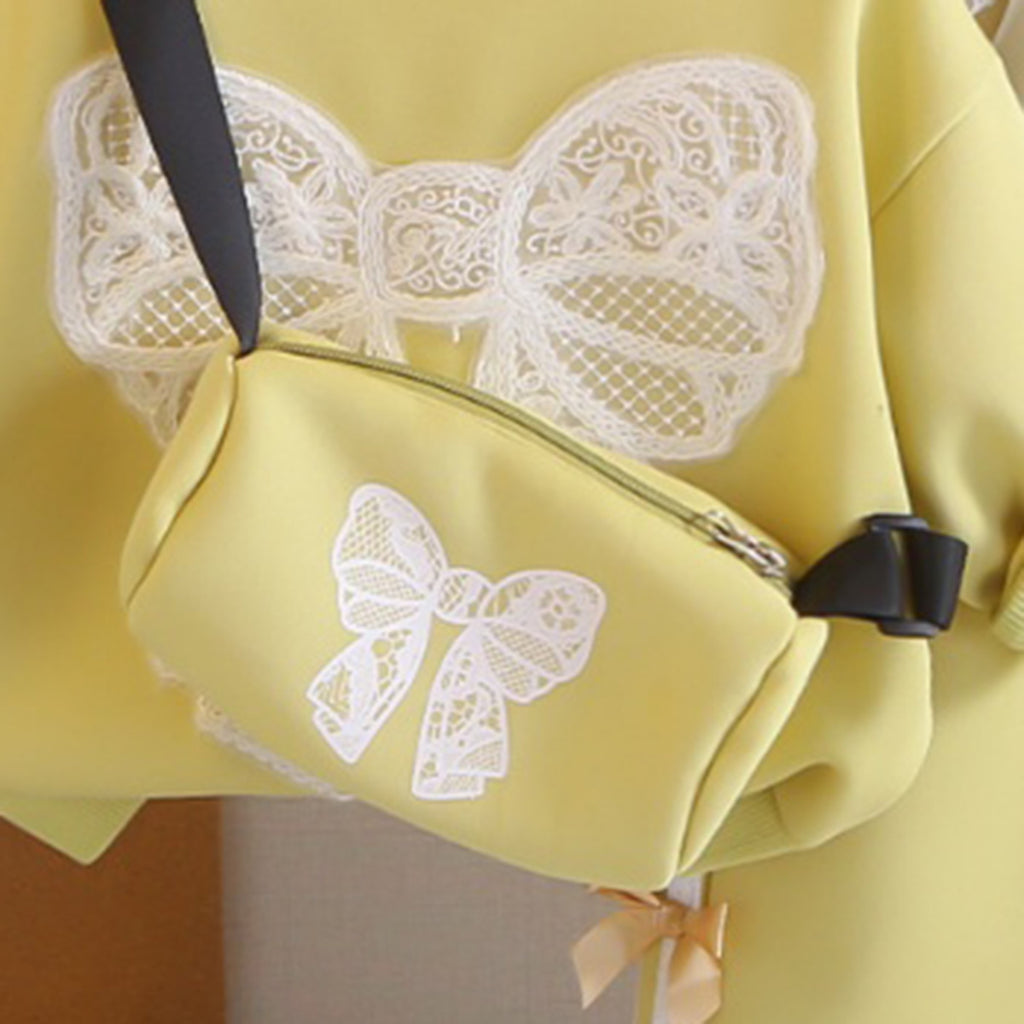 Girls Yellow Bow Applique Sweatshirt With Sling Bag and Pants Set Sets